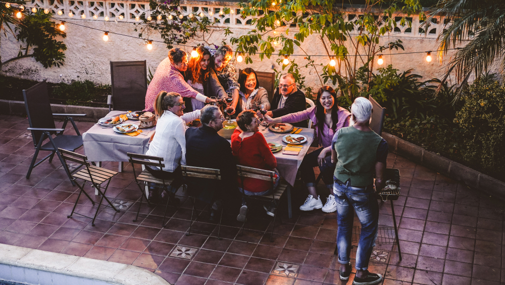 Family eating on the patio