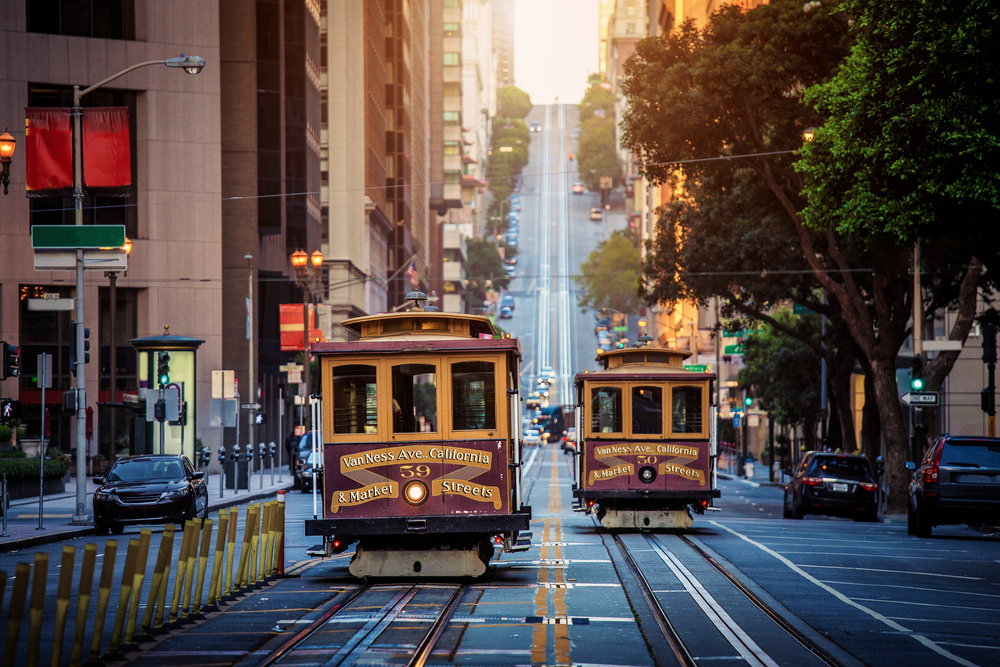 Classic view of historic Cable Cars in San Francisco