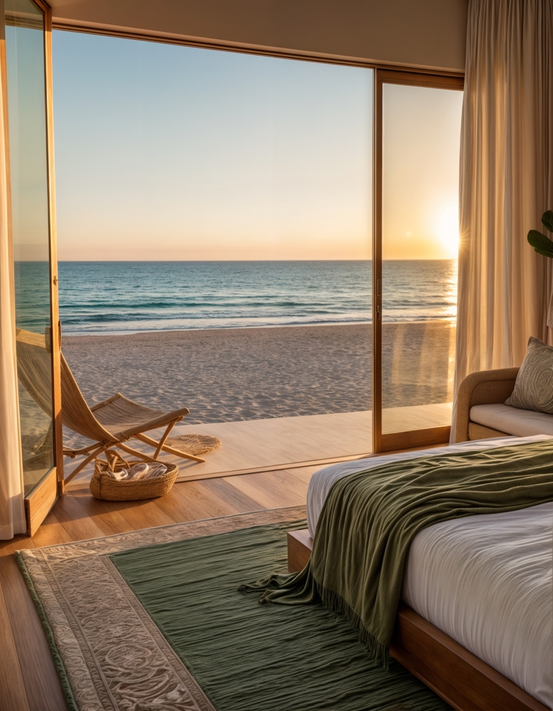 home with open windows at the beach