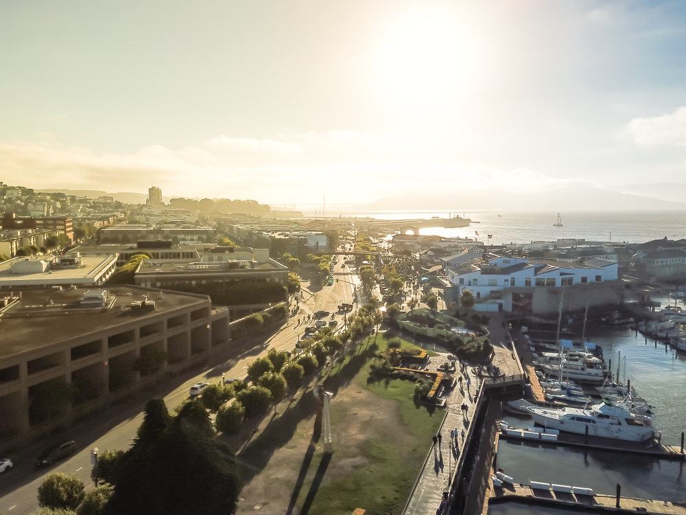 Aerial,View,Pier,39,,Embarcadero,Boulevard,,Russian,Hill,,Cow,Hollow,