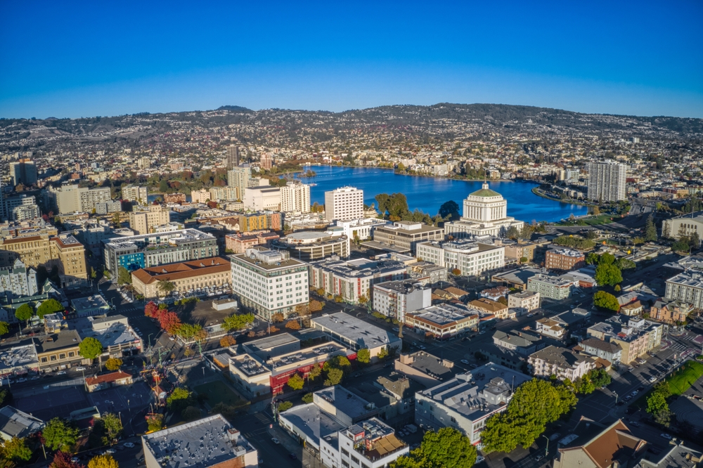 aerial view of downtown oakland