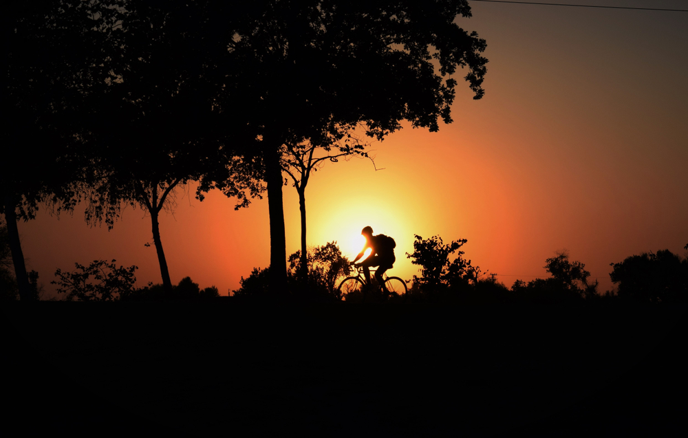 bicyclist riding in bakersfield in summer