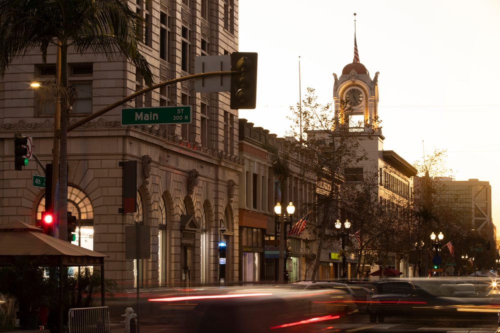historic downtown santa ana at sunset